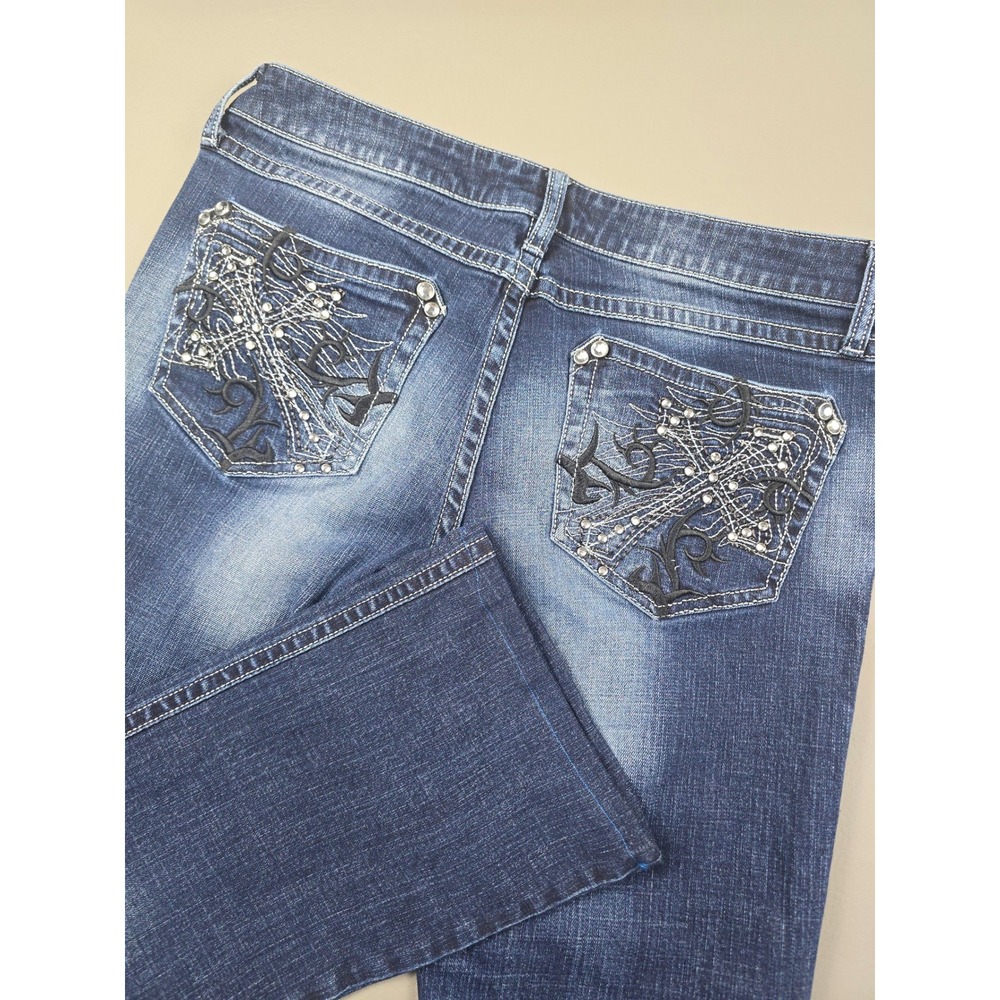 Rock 47 by Wrangler Womens Ultra Low Rise Bootcut Jeans Blue Size 7x36 Stretch